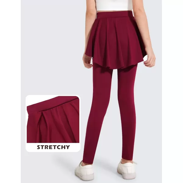 imageZaclotre Girls Leggings with Pocket High Waisted Stretchy Tennis Golf Athletic Flowy Skirted Legging for KidWine Red