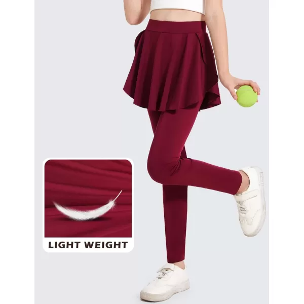 imageZaclotre Girls Leggings with Pocket High Waisted Stretchy Tennis Golf Athletic Flowy Skirted Legging for KidWine Red