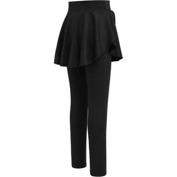 imageZaclotre Girls Leggings with Pocket High Waisted Stretchy Tennis Golf Athletic Flowy Skirted Legging for KidBlack