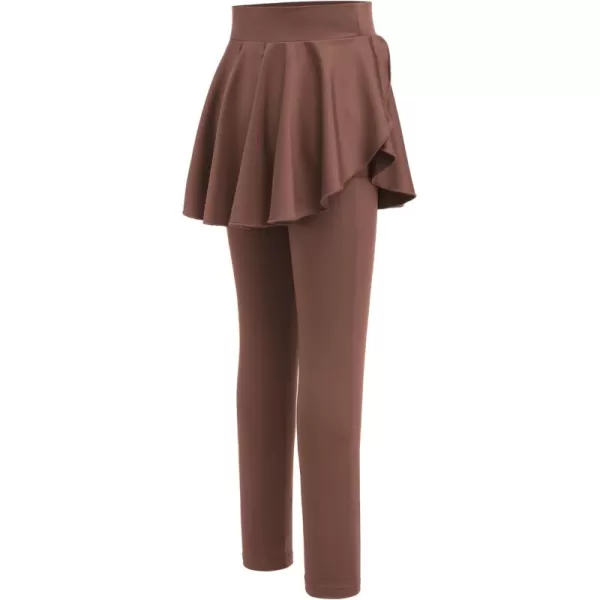 imageZaclotre Girls Leggings with Pocket High Waisted Stretchy Tennis Golf Athletic Flowy Skirted Legging for KidBrown