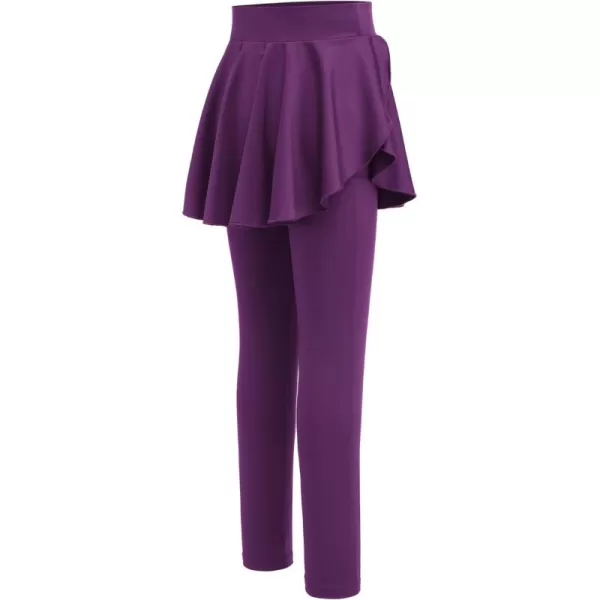 imageZaclotre Girls Leggings with Pocket High Waisted Stretchy Tennis Golf Athletic Flowy Skirted Legging for KidDark Purple