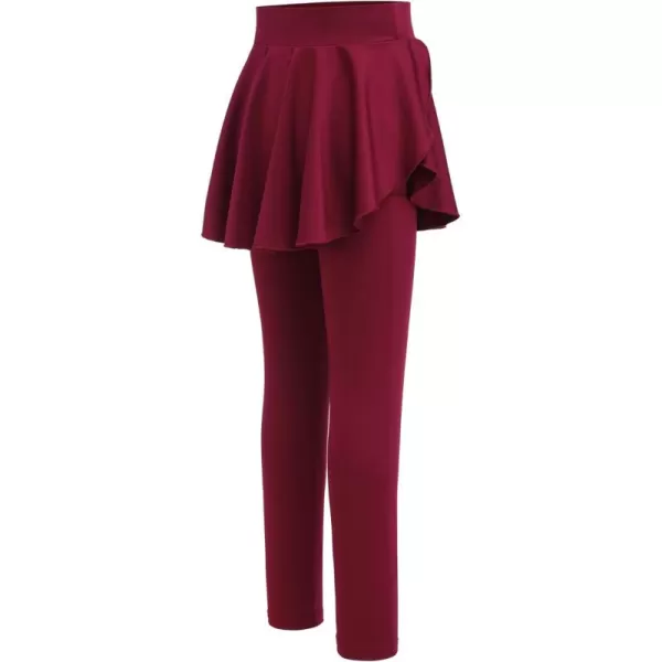 imageZaclotre Girls Leggings with Pocket High Waisted Stretchy Tennis Golf Athletic Flowy Skirted Legging for KidWine Red
