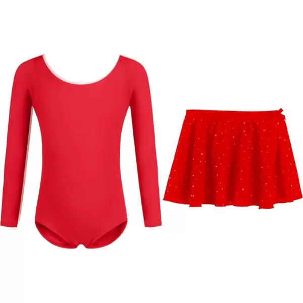 imageZaclotre Girls Ballet Leotards with Removable Skirt Long Sleeve Sequin Dance Dress Combo for 311 YearsRed