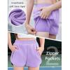 imageZaclotre Girls Athletic Shorts with Zipper Pockets 2 in 1 Kid Workout Running Volleyball Soccer Shorts with LinerLilac
