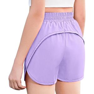 imageZaclotre Girls Athletic Shorts with Zipper Pockets 2 in 1 Kid Workout Running Volleyball Soccer Shorts with LinerLilac