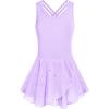imageZaclotre Gymnastics Leotards for Girls Criss Cross Strap Shiny Ballet Dance Dresses Hollow Back Skirted Ballerina CostumeShiny Lilac