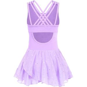 imageZaclotre Gymnastics Leotards for Girls Criss Cross Strap Shiny Ballet Dance Dresses Hollow Back Skirted Ballerina CostumeShiny Lilac