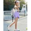 imageZaclotre Girls Athletic Shorts with Zipper Pockets 2 in 1 Flowy Skirt Overlay Kids Running Workout Soccer Sports ShortsLilac