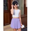 imageZaclotre Girls Athletic Shorts with Zipper Pockets 2 in 1 Flowy Skirt Overlay Kids Running Workout Soccer Sports ShortsLilac