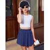 imageZaclotre Girls Athletic Shorts with Zipper Pockets 2 in 1 Flowy Skirt Overlay Kids Running Workout Soccer Sports ShortsNavy Blue