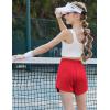 imageZaclotre Girls Athletic Shorts with Zipper Pockets 2 in 1 Flowy Skirt Overlay Kids Running Workout Soccer Sports ShortsRed
