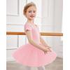 imageZaclotre Girls Ballet Leotards Short Sleeve Bow Back Tutu Ballerina Costume Toddler Dance Dress Outfit ComboBallet Pink