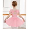imageZaclotre Girls Ballet Leotards Short Sleeve Bow Back Tutu Ballerina Costume Toddler Dance Dress Outfit ComboBallet Pink