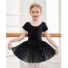 imageZaclotre Girls Ballet Leotards Short Sleeve Bow Back Tutu Ballerina Costume Toddler Dance Dress Outfit ComboBlack