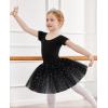 imageZaclotre Girls Ballet Leotards Short Sleeve Bow Back Tutu Ballerina Costume Toddler Dance Dress Outfit ComboBlack