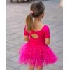 imageZaclotre Girls Ballet Leotards Short Sleeve Bow Back Tutu Ballerina Costume Toddler Dance Dress Outfit ComboHot Pink