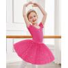imageZaclotre Girls Ballet Leotards Short Sleeve Bow Back Tutu Ballerina Costume Toddler Dance Dress Outfit ComboHot Pink