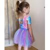 imageZaclotre Girls Ballet Leotards Short Sleeve Bow Back Tutu Ballerina Costume Toddler Dance Dress Outfit ComboRainbow Mermaid