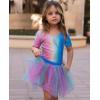 imageZaclotre Girls Ballet Leotards Short Sleeve Bow Back Tutu Ballerina Costume Toddler Dance Dress Outfit ComboRainbow Mermaid