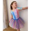 imageZaclotre Girls Ballet Leotards Short Sleeve Bow Back Tutu Ballerina Costume Toddler Dance Dress Outfit ComboRainbow Mermaid