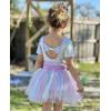 imageZaclotre Girls Ballet Leotards Short Sleeve Bow Back Tutu Ballerina Costume Toddler Dance Dress Outfit ComboSparkle Rainbow