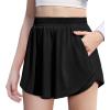 imageZaclotre Girls Athletic Shorts with Zipper Pockets 2 in 1 Flowy Skirt Overlay Kids Running Workout Soccer Sports ShortsBlack