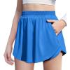 imageZaclotre Girls Athletic Shorts with Zipper Pockets 2 in 1 Flowy Skirt Overlay Kids Running Workout Soccer Sports ShortsRoyal Blue