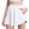 imageZaclotre Girls Athletic Shorts with Zipper Pockets 2 in 1 Flowy Skirt Overlay Kids Running Workout Soccer Sports ShortsWhite