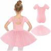 imageZaclotre Girls Ballet Leotards Short Sleeve Bow Back Tutu Ballerina Costume Toddler Dance Dress Outfit ComboBallet Pink