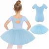 imageZaclotre Girls Ballet Leotards Short Sleeve Bow Back Tutu Ballerina Costume Toddler Dance Dress Outfit ComboBlue