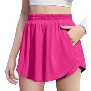 imageZaclotre Girls Athletic Shorts with Zipper Pockets 2 in 1 Flowy Skirt Overlay Kids Running Workout Soccer Sports ShortsHot Pink