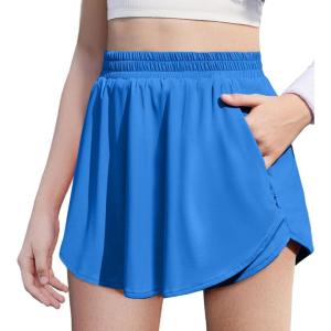 imageZaclotre Girls Athletic Shorts with Zipper Pockets 2 in 1 Flowy Skirt Overlay Kids Running Workout Soccer Sports ShortsRoyal Blue