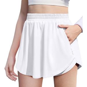 imageZaclotre Girls Athletic Shorts with Zipper Pockets 2 in 1 Flowy Skirt Overlay Kids Running Workout Soccer Sports ShortsWhite
