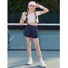 imageZaclotre Girls Athletic Shorts with Pockets Crossover Triple Layered 2 in 1 Kids Sport Cheer Workout Running ShortsNavy Blue