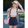 imageZaclotre Girls Athletic Shorts with Pockets Crossover Triple Layered 2 in 1 Kids Sport Cheer Workout Running ShortsNavy Blue