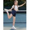 imageZaclotre Girls Athletic Shorts with Pockets Crossover Triple Layered 2 in 1 Kids Sport Cheer Workout Running ShortsNavy Blue
