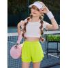imageZaclotre Girls Athletic Shorts with Pockets Crossover Triple Layered 2 in 1 Kids Sport Cheer Workout Running ShortsNeon Green