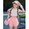 imageZaclotre Girls Athletic Shorts with Pockets Crossover Triple Layered 2 in 1 Kids Sport Cheer Workout Running ShortsPink