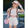 imageZaclotre Girls Athletic Shorts with Pockets Crossover Triple Layered 2 in 1 Kids Sport Cheer Workout Running ShortsWhite