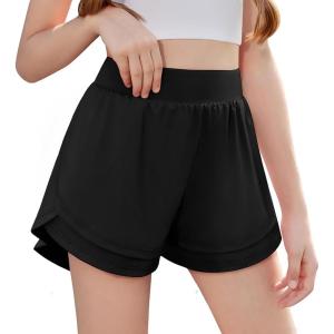 imageZaclotre Girls Athletic Shorts with Pockets Crossover Triple Layered 2 in 1 Kids Sport Cheer Workout Running ShortsBlack