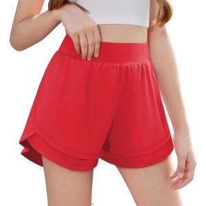 imageZaclotre Girls Athletic Shorts with Pockets Crossover Triple Layered 2 in 1 Kids Sport Cheer Workout Running ShortsRed