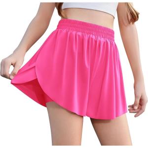 imageZaclotre Girls Butterfly Shorts with Pockets 2 in 1 Flowy Running Shorts Kids Athletic Skorts for Tennis Cheer DanceHot Pink