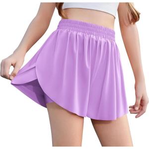imageZaclotre Girls Butterfly Shorts with Pockets 2 in 1 Flowy Running Shorts Kids Athletic Skorts for Tennis Cheer DanceLavender