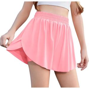 imageZaclotre Girls Butterfly Shorts with Pockets 2 in 1 Flowy Running Shorts Kids Athletic Skorts for Tennis Cheer DancePink