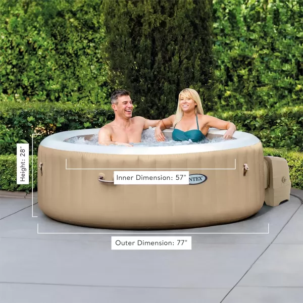 INTEX 28429EP PureSpa Plus Bubble Massage Spa Set Includes Energy Efficient Spa Cover  2 Contoured Headrest  LED Light  4 Person Capacity  77quot x 28quotSahara