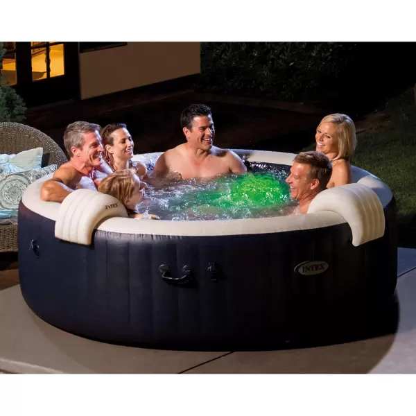 INTEX 28429EP PureSpa Plus Bubble Massage Spa Set Includes Energy Efficient Spa Cover  2 Contoured Headrest  LED Light  4 Person Capacity  77quot x 28quotCobalt