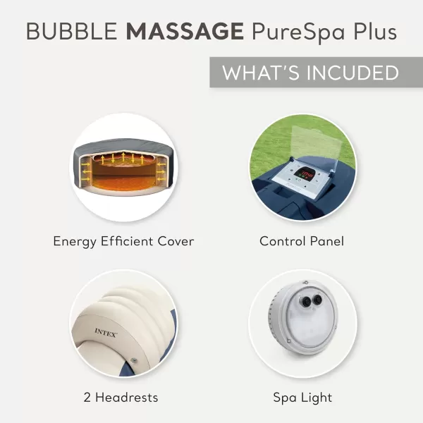 INTEX 28429EP PureSpa Plus Bubble Massage Spa Set Includes Energy Efficient Spa Cover  2 Contoured Headrest  LED Light  4 Person Capacity  77quot x 28quotCobalt