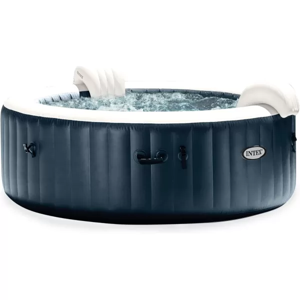 INTEX 28429EP PureSpa Plus Bubble Massage Spa Set Includes Energy Efficient Spa Cover  2 Contoured Headrest  LED Light  4 Person Capacity  77quot x 28quotCobalt