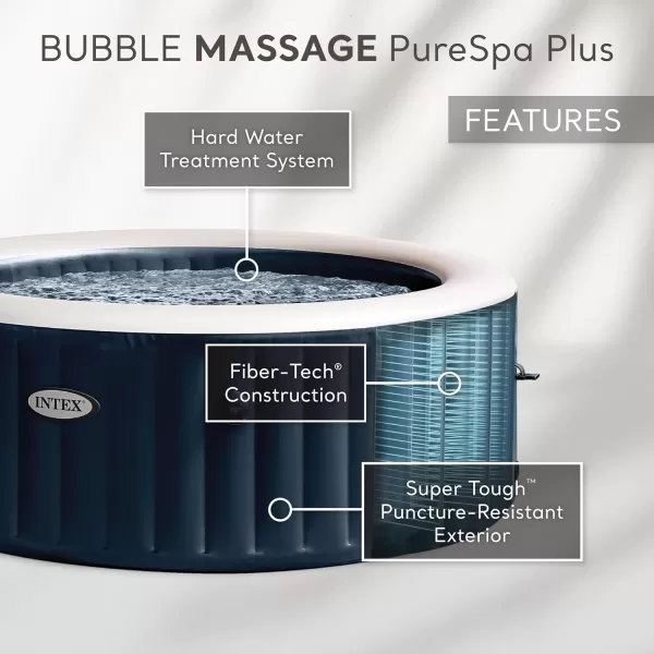 INTEX 28429EP PureSpa Plus Bubble Massage Spa Set Includes Energy Efficient Spa Cover  2 Contoured Headrest  LED Light  4 Person Capacity  77quot x 28quotCobalt