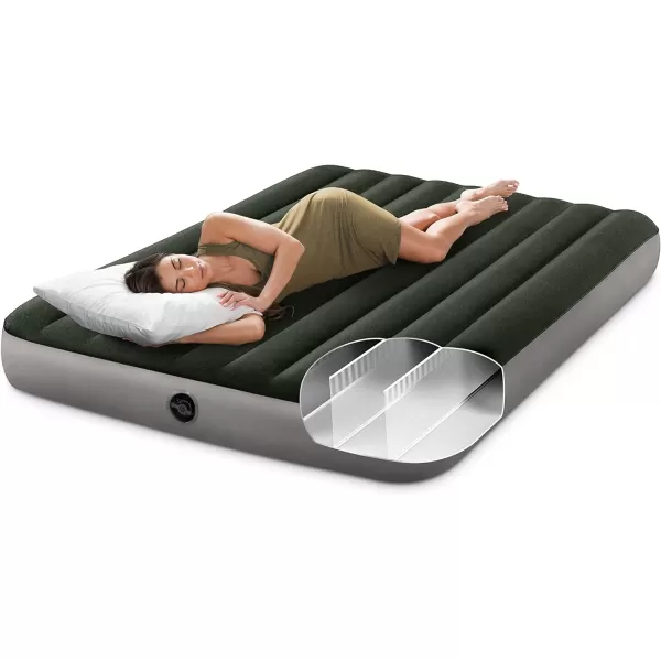 INTEX 64779E DuraBeam Standard Prestige Air Mattress FiberTech  Queen Size  HandHeld Battery Pump  10in Bed Height  600lb Weight CapacityQueen